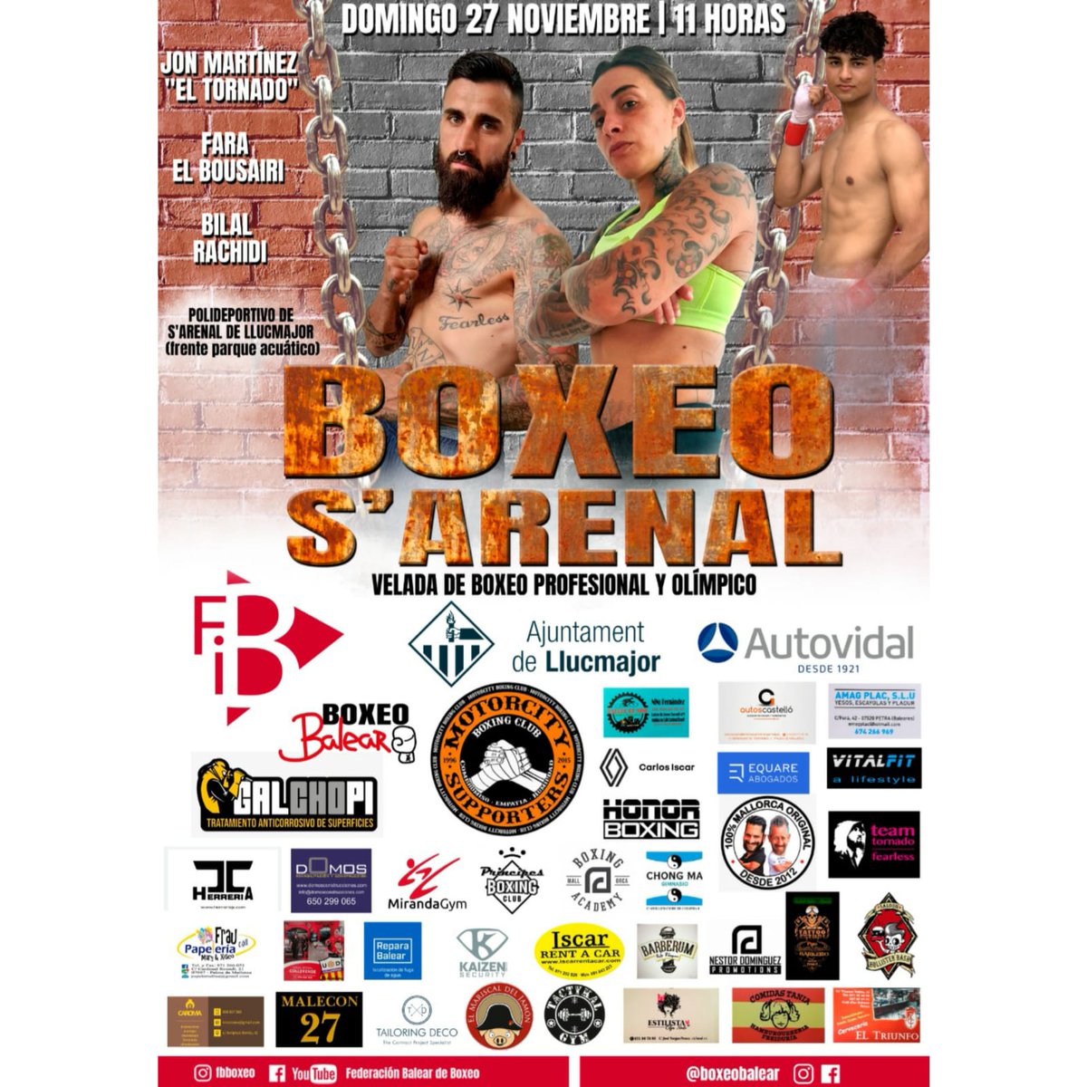 BalearBoxeo's tweet photo. Velada de boxeo en s'Arenal 

El próximo domingo, 27 de noviembre de 2022, a partir de las 11 horas, se disputará la última velada del año. 

Un evento único que contará con la participación de dos combates profesionales y una selección de las mejores peleas de boxeo olímpico. https://t.co/2gQYZolOsd