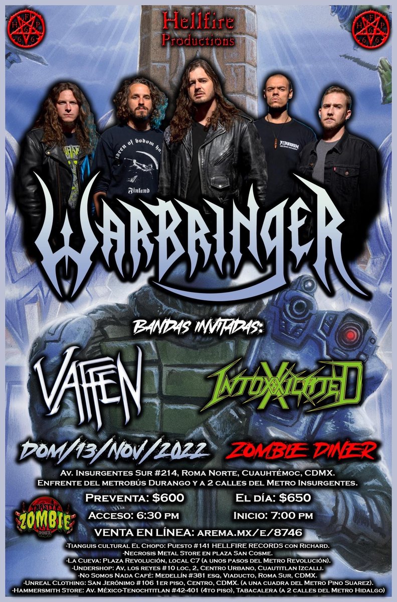 ElBlastBeat's tweet photo. Shows para hoy, 13 de noviembre
- @warbringerband, #Vaffen e @ixdthrash en #ZombieDinerInsurgentes. #HellfireProductions
- Pre-party #MonterreyMetalFest: #Guadaña, #Okktli, #SheNoMore y #WinterMurder en @BizarroCafe. @AlterEgoShows
A cuál asistirán?
#StayBlast
#BlastBeat105 https://t.co/C6lYIdpCH2