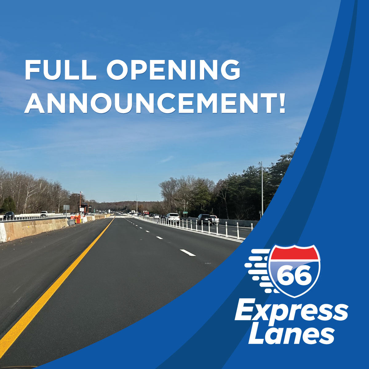 Big news! I-66 EMP &amp; <a href="/VaDOT/">VDOT</a> announce that westbound #66ExpressLanes from I-495 to Rt 28 will open ahead of schedule on/about Nov 19 (eastbound lanes opening by end of Nov). Plus, I-66 lanes from DC to Haymarket move to HOV3+ rules starting Dec 5. More at buff.ly/3Eq7FCf.