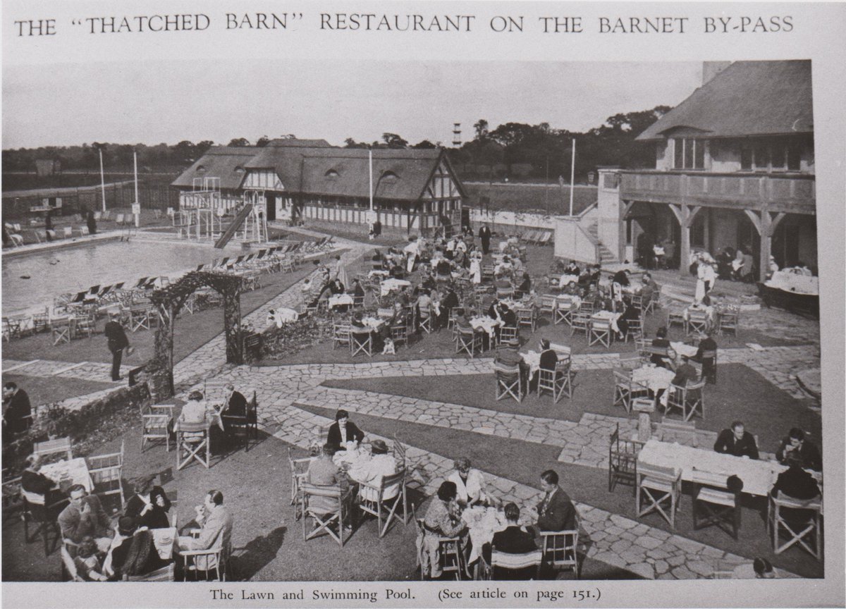 johnlaw100's tweet photo. The Thatched Barn Roadhouse on the Barnet Bypass (A1) in the 1930s. Not only the biggest British inter-war roadhouse but surely the largest mock-Tudor structure ever built.  #interwar #motoring https://t.co/Gmvm7FSev4