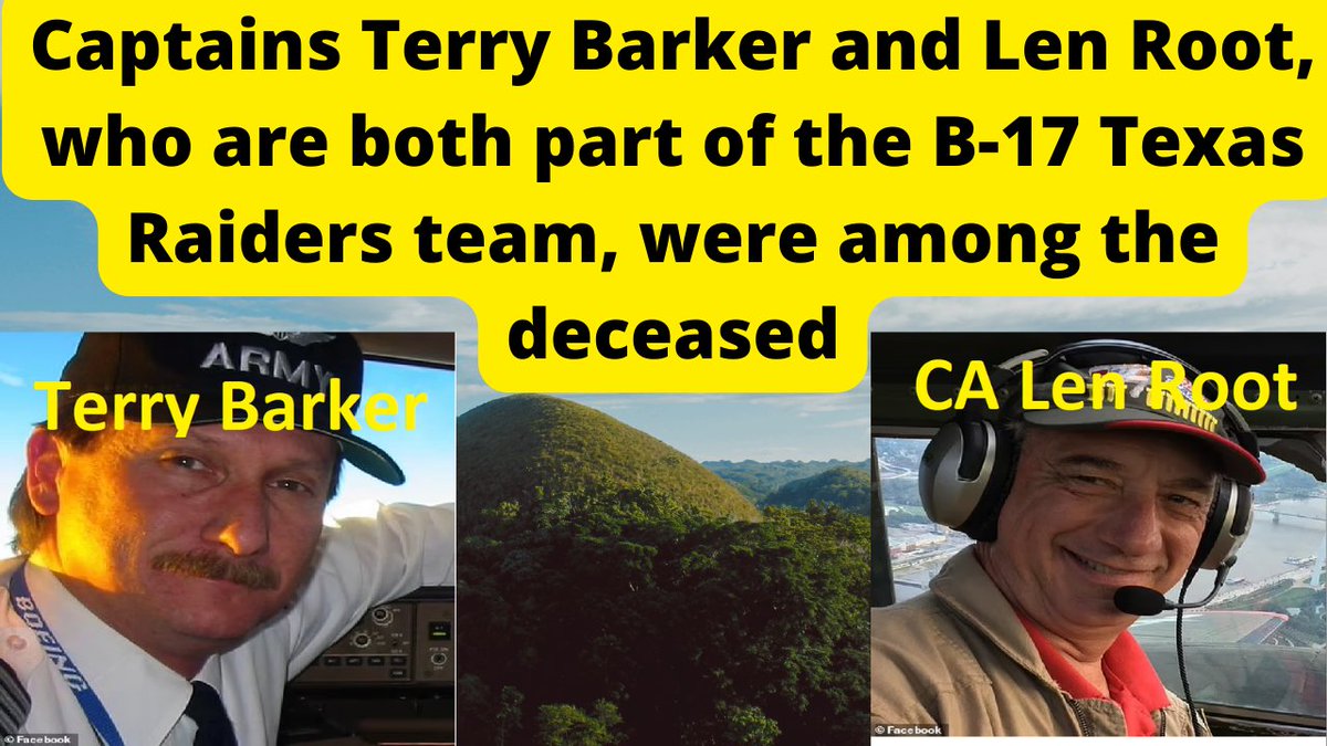MERYINFO1's tweet photo. Captains Terry Parker and Lyn Root, both part of the B-17 Texas Raiders ... 

👉👉👉https://t.co/nysAXS8rWi 

#Dallas_Airshow   11/12/22,
dallas air show crash today,
mid-air collision reported at dallas airshow,
#dallasairshow   plane crash,
dallas #Airshow  today plane crash https://t.co/RXoTuVUuua