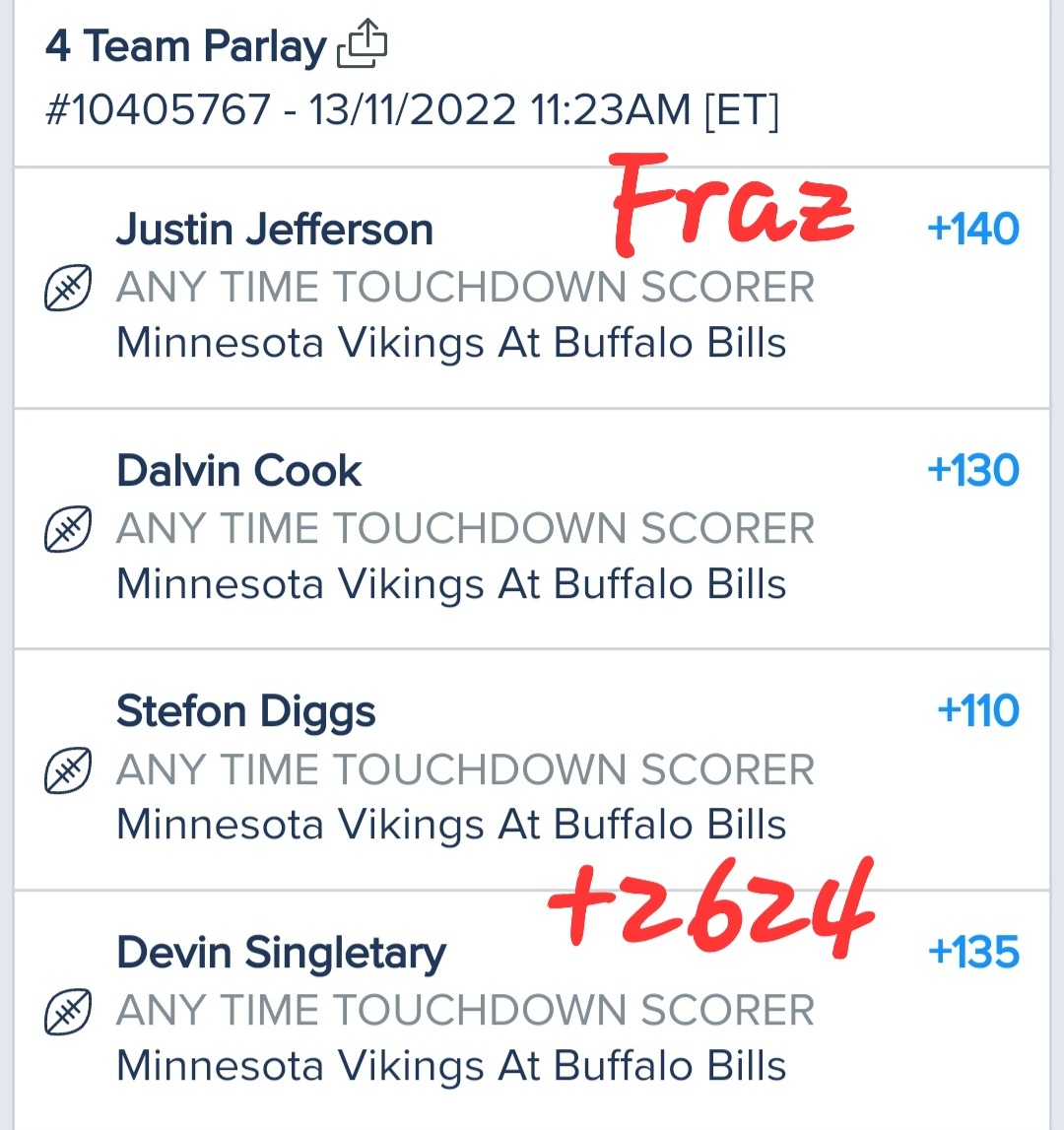 TheRealFraz87's tweet photo. 2 of a few placed today! Good luck everyone! 💥🍀 #SundayNFL #Fanduel #Sportsbook #Bets #LetsGooo #Fraz https://t.co/gKIBUhSUov