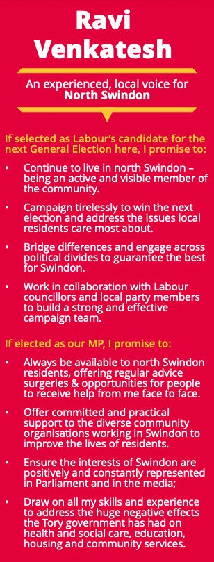 way2ravi's tweet photo. Postal vote letters landing shortly for the @swindonlabour Parliamentary selection!

Ballot will be by preferential, means that you mark candidates 
with a 1, 2 and 3 preference. To help me become your parliamentary candidate, please put me as your first(1) preference vote! https://t.co/uR32lagmXz