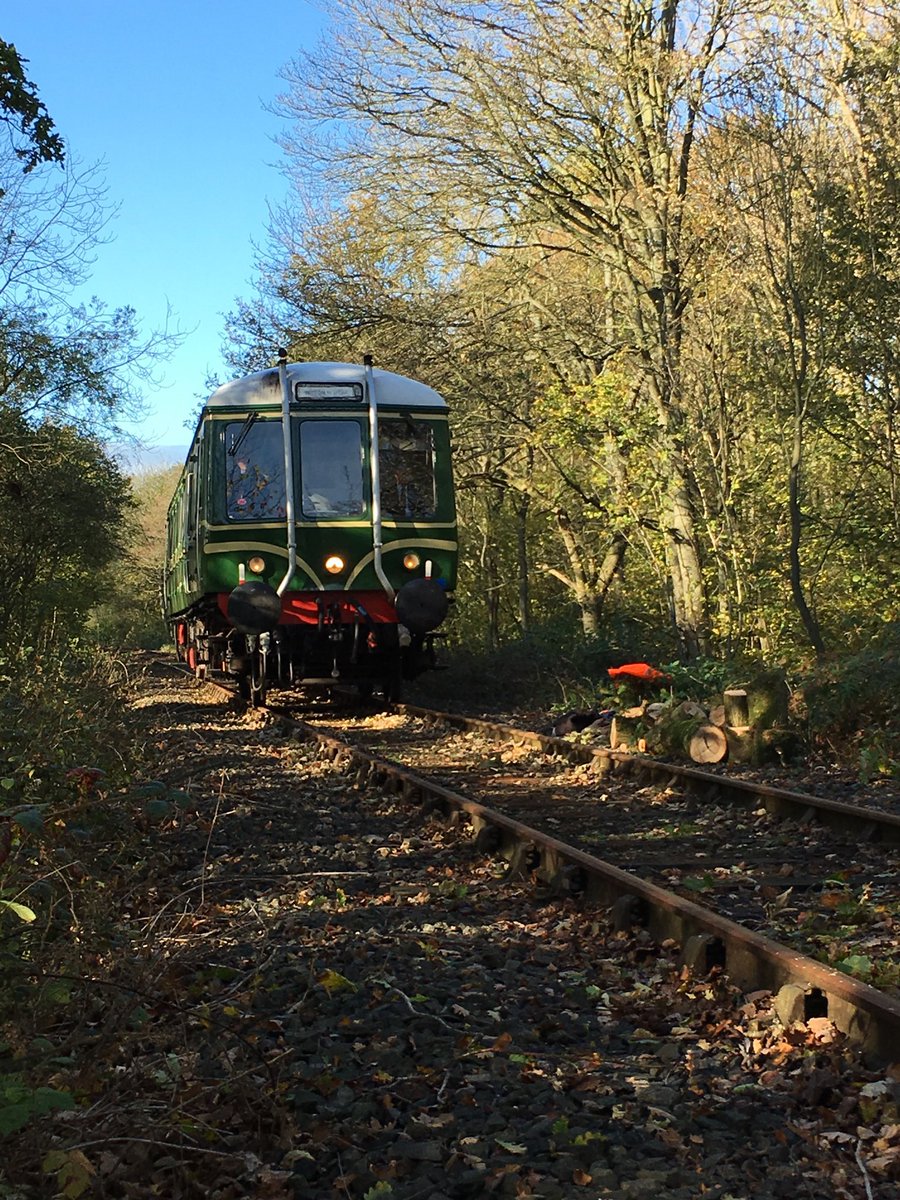 RailwayTrust's tweet photo. Autumnal image of #Weardale railway #class122 ‘bubble car’ heading in the ‘up’ direction towards Bishop Auckland back in 2017…. https://t.co/ryx1CNASrf