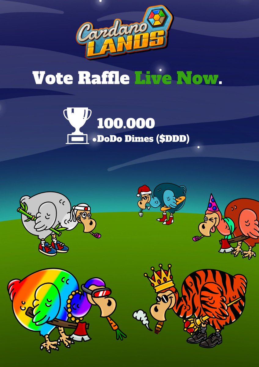dodo_dynasty's tweet photo. We’re hosting a voting raffle for @cardanolands! 🦤

Let’s show the #CNFTCommunity that the Dodo is back alive! 

Get your tickets and play for 100.000 DoDo Dimes! For more information, join our Discord! 

https://t.co/k20VqPuNIC 

#CNFT #CNFTGiveAway #Raffle #CardanoLands https://t.co/WzRvLlc3gD
