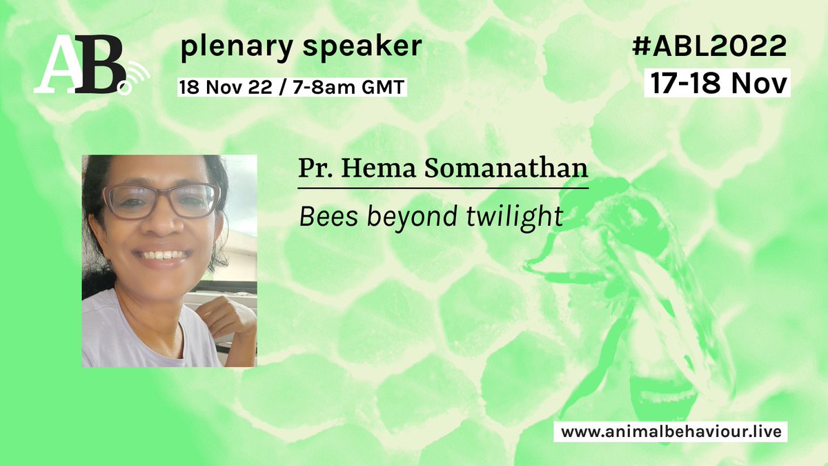 (2/6) Starting Day 2  is a plenary by Hema Somanathan <a href="/somanathan_hema/">Hema Somanathan</a> from <a href="/BEElab_iisertvm/">BEE Lab IISER-TVM</a> <a href="/tvmiiser/">IISER Thiruvananthapuram</a> who will talk about bees beyond twilight 🐝🌛 (7:00 - 8:00 GMT)
