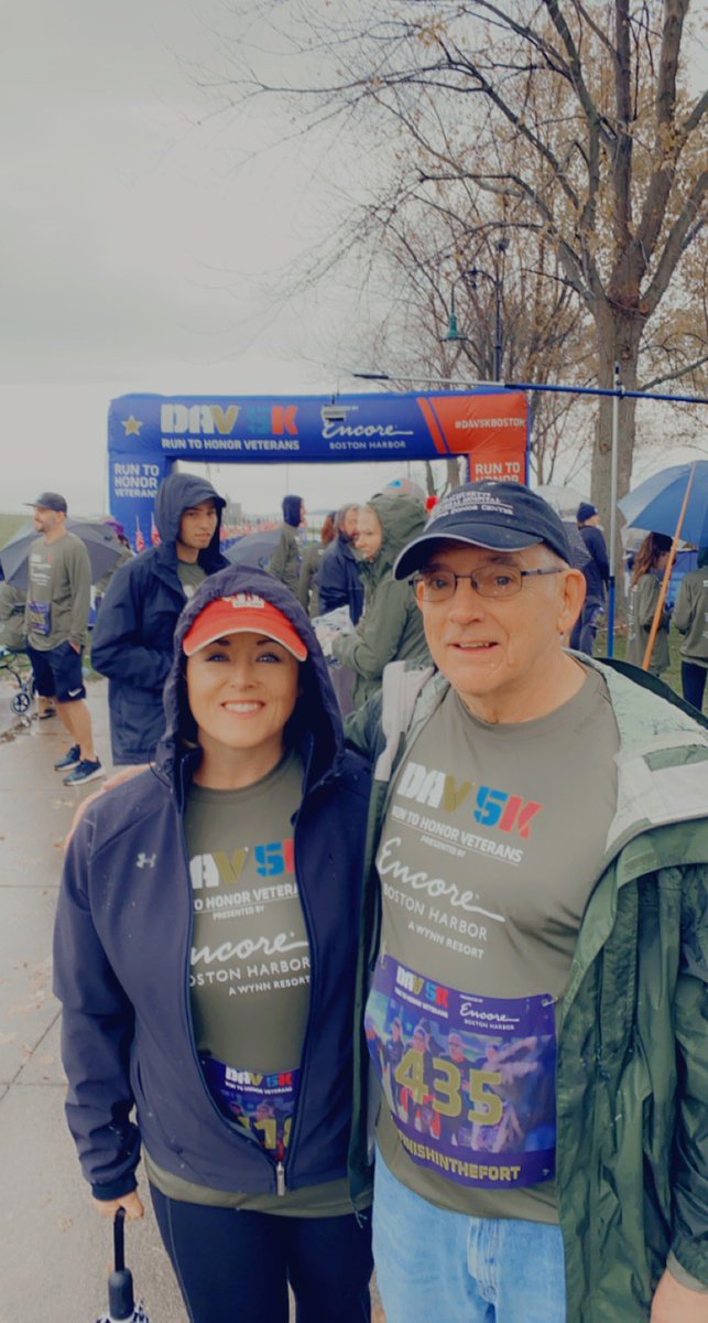 alisonhession's tweet photo. Thank you to all the #veterans (including my dad pictured here, uncle and Grampa)! Wet start to the race but smiles all around. #dav5k @dav5kboston @wbz #VeteransDay https://t.co/ef01psbkop