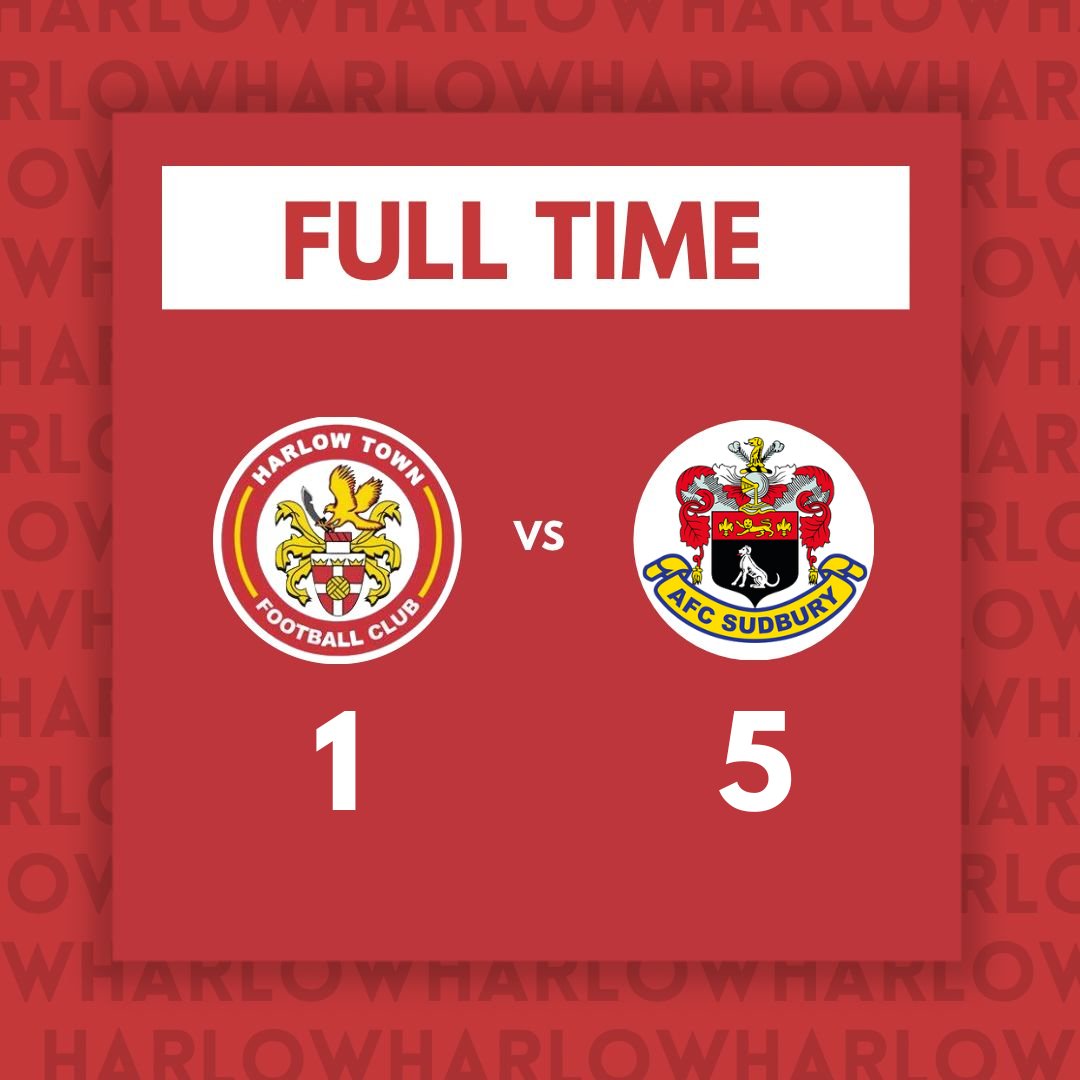 Full time,

The visitors take all 3 pts; well done to Sudbury 

the Harlow Goal was scored by Tayla Hanscombe.

🔴1-5🟡

#Harlow