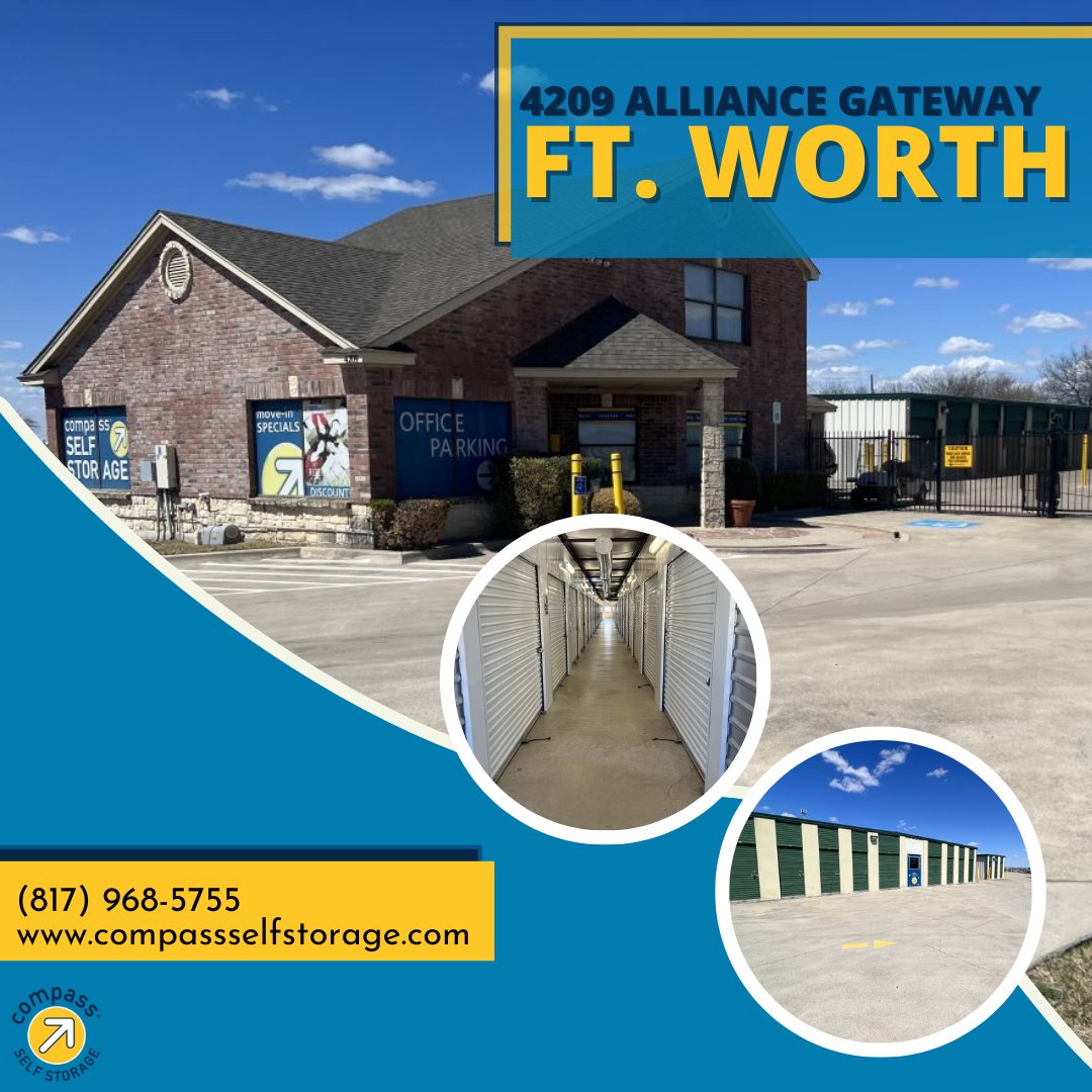 CompassStorage's tweet image. This #FeaturedSite is located in #FtWorthTX! 🤠 Whether you are moving into your first home🏡 or transitioning into a new apartment, #CompassStorage wants to provide you with the flexible and reliable storage space you need to make life easier. #WeMakeItEasier #CompassCares