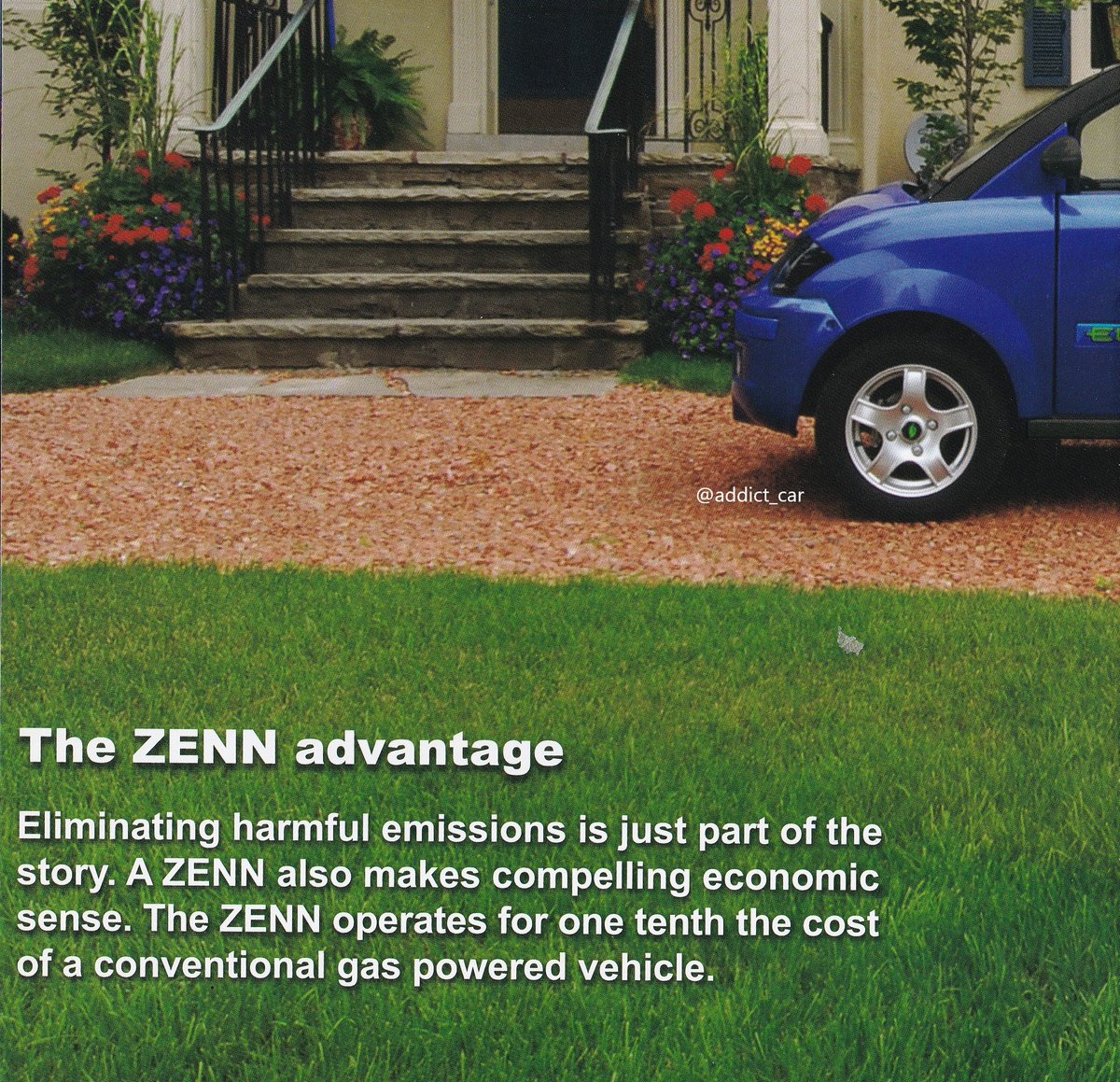 addict_car's tweet photo. #MicrocarMonday Using the body of an existing French micro vehicle, the ZENN (Zero Emissions No Noise) was a 25mph Canadian electric 'neighbourhood car' targeted at the US as well as Canada, with most sales (such as they were) taking place around 2008-9. #carbrochure #ZENN https://t.co/b0SdmtVIH9