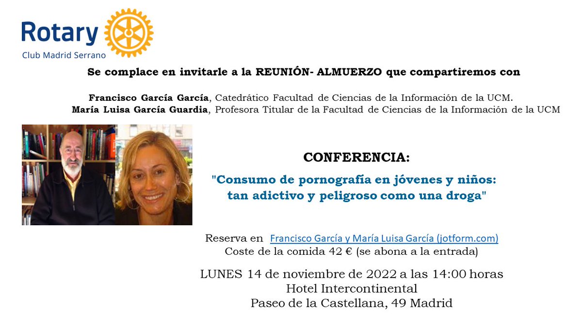 Rotaryserrano's tweet photo. Últimas plazas para la interesante conferencia de mañana Lunes a las 14:00 horas https://t.co/oWaSOwzqkV https://t.co/ovCd17dxqm