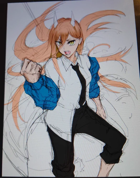 描いてる途中パワーちゃんどんなキャラか気になってYou Tube見出したら作業進まなくなったw眠さ限界なので寝ますチェンソーマンってかなり性癖を詰め込んだアニメなのでは…? 