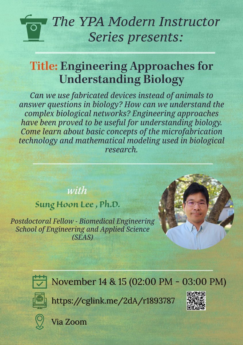 YPA_MI's tweet photo. To follow, tmw/Tues afternoon from 2-3PM Sung Hoon Lee will be giving a lecture about engineering approaches to biology on Zoom! @YaleSEAS Register here: https://t.co/C42yfRSBt7 https://t.co/XzuwQHb5Cw