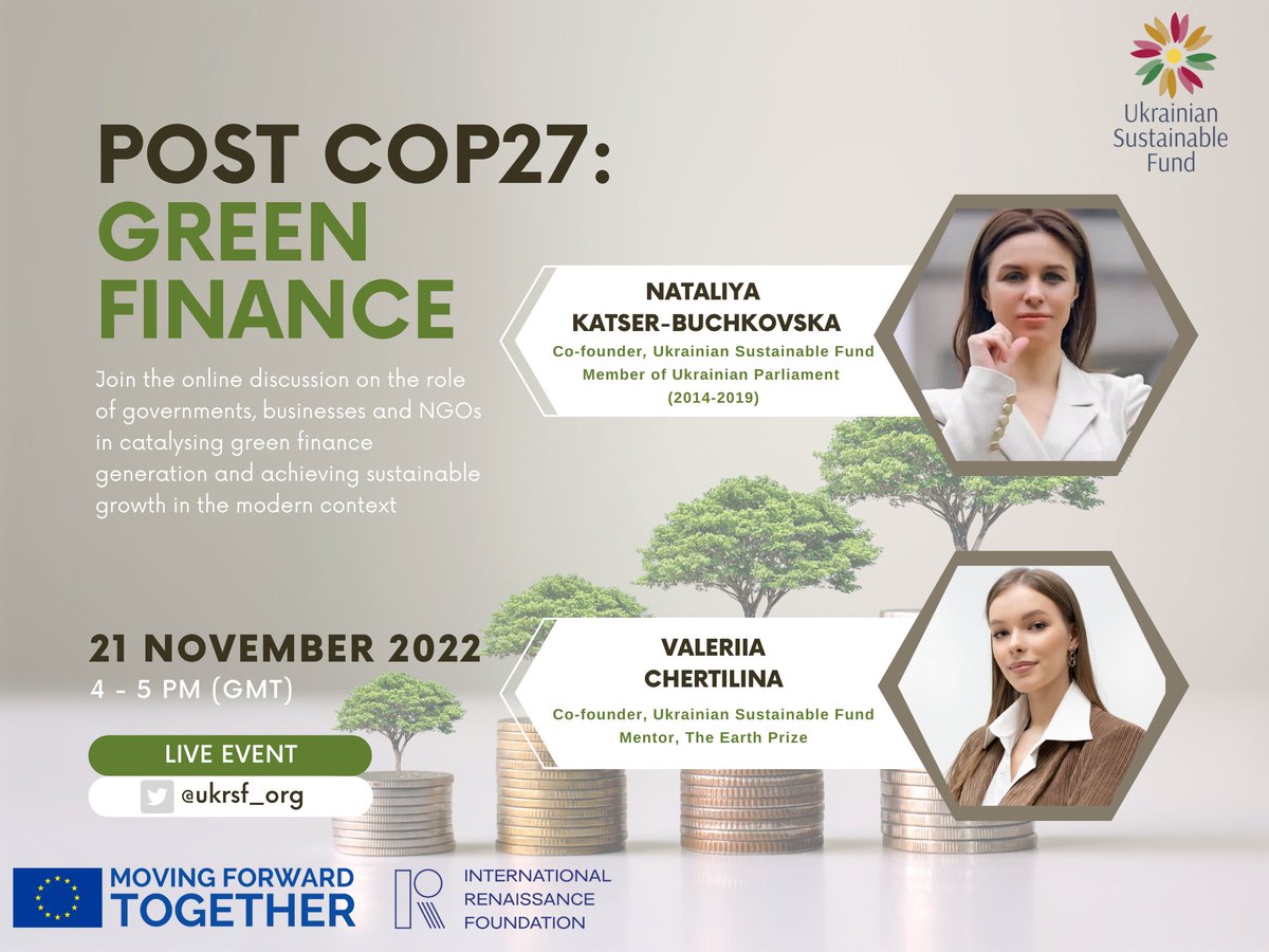 Ukrsf_org's tweet photo. ⚡️Save the date⚡️for the upcoming discussion on the role of #greenfinance and #impactinvesting in achieving #energysecurity, building #economicresilience and mitigating the consequences of #climatechange in Ukraine and beyond!
Stay tuned!
#COP27 #SDGs #NetZero #GreenEnergy https://t.co/a6tercYfsR