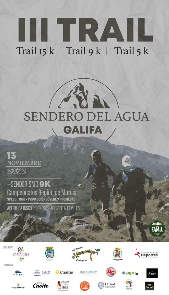 AlumbreSport's tweet photo. En la mañana de hoy,nuestros compañer@s Natalia,Enrique,Antonio,Pablo,José David,Juan Carlos y Juan Miras han estado participando en el Trail Sendero del Agua Galifa , enhorabuena por la carrera que habéis realizado. https://t.co/BNeB787Pbc