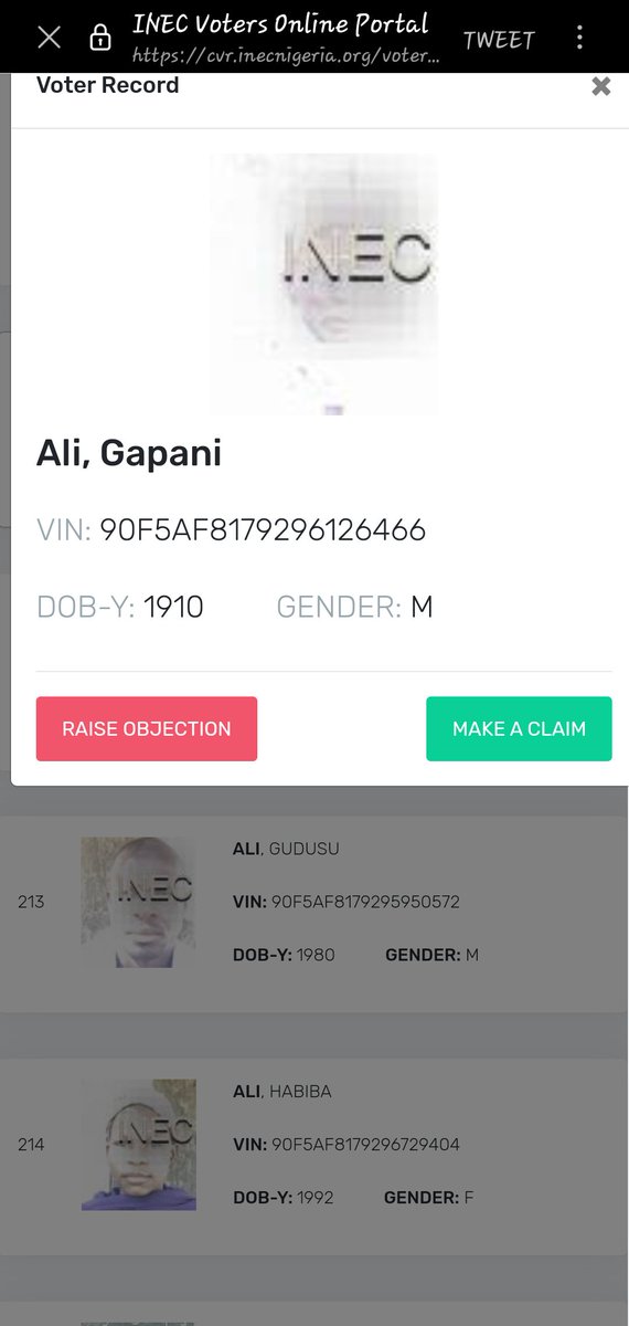 Lil_BrownG's tweet photo. @SERAPNigeria please initiate a case against @inecnigeria mandating it to review the 2023 registry as the irregularities is too much to ignore. 

We have ghost born in 1910 waiting to vote, kids who are not upto 18 and double registration all waiting to vote. https://t.co/Q4PEGJ63yF