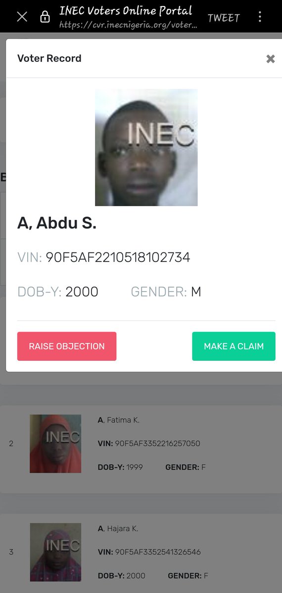 Lil_BrownG's tweet photo. @SERAPNigeria please initiate a case against @inecnigeria mandating it to review the 2023 registry as the irregularities is too much to ignore. 

We have ghost born in 1910 waiting to vote, kids who are not upto 18 and double registration all waiting to vote. https://t.co/Q4PEGJ63yF