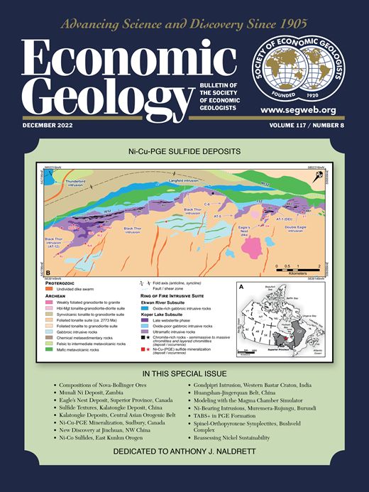 sul_mag's tweet photo. The Special Issue of Economic Geology on magmatic Ni-Cu-PGE sulfide deposits dedicated to Tony Naldrett is now fully published as Volume 117 (8)
https://t.co/cc99FN7h2B
Lots for everyone here.. 15 papers covering Sudbury, Jinchuan, Nova, Kalatongke, Munali, Xiarihamu and more! https://t.co/Z67OS5EPkA