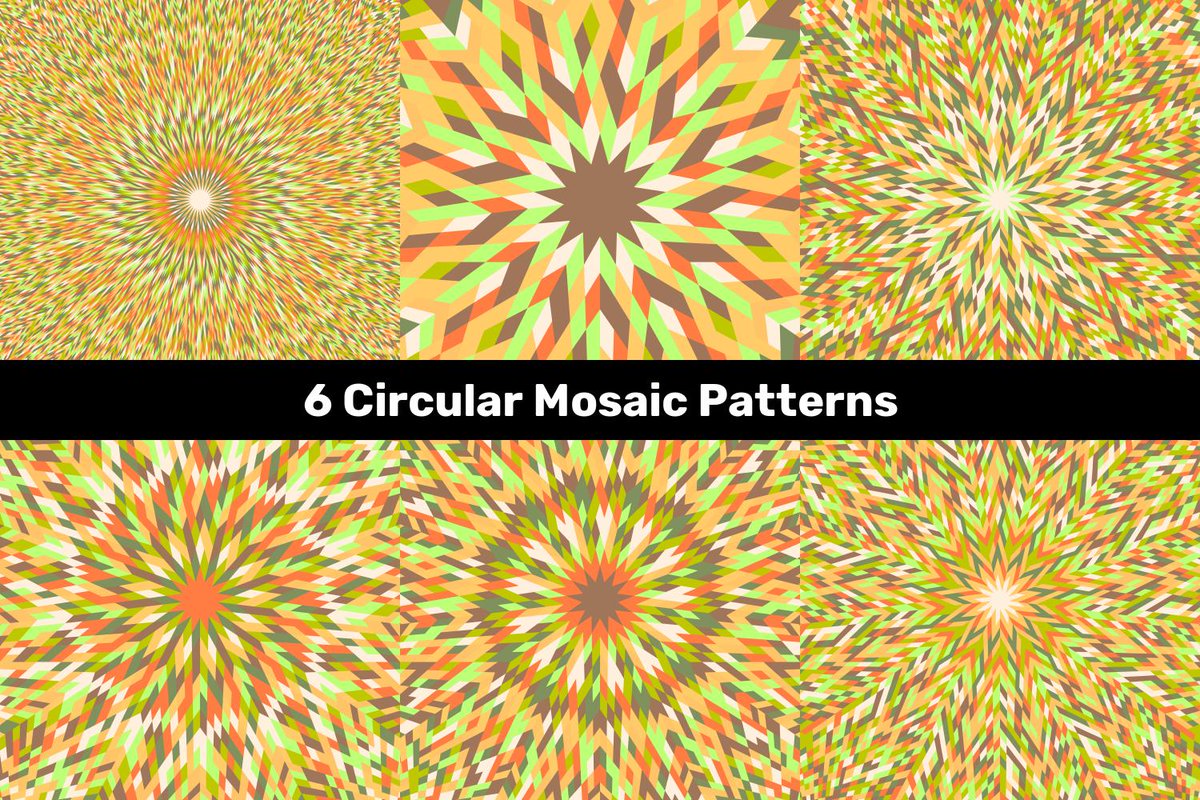 6 Circular Mosaic Patterns creativefabrica.com/product/6-circ…  #VectorDesign #PatternCollection #rays #VectorImage #repeat #GeometricBackground #PatternBundle #AbstractGraphics #CheapVectorPattern #sale #PremiumVectorBackground