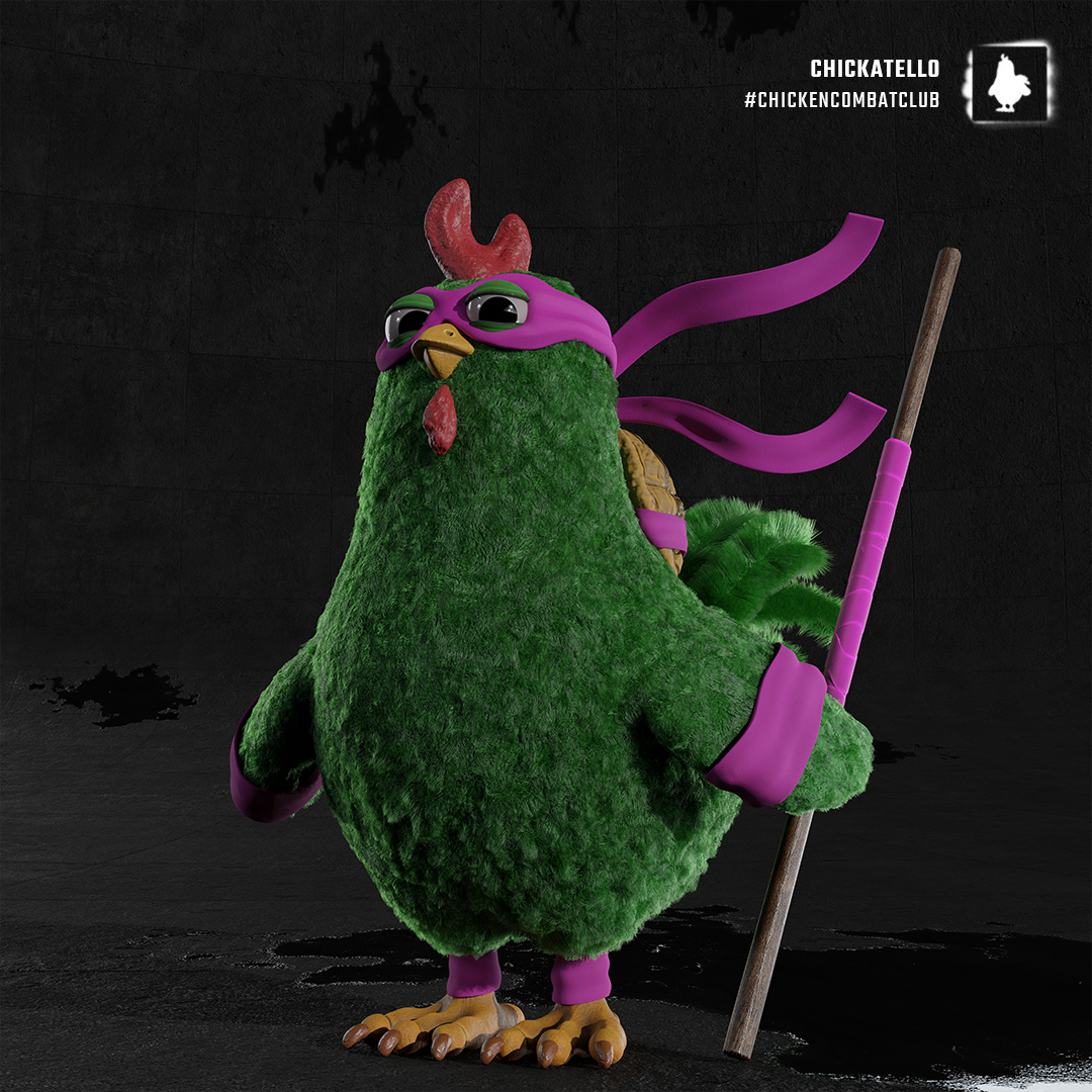 chicken_combat's tweet photo. COWABUNGA!!! The Teenage Mutant Ninja Chickens have joined the #CHICKENCOMBATCLUB 🐔!

For starters, meet Chickatello, a tech-savvy inventor with amazing bo-staff skills.

#nft #nfts #nftcommunity #nftartist #solananft #tmnt #ninjaturtles https://t.co/DXXS7E4g1D