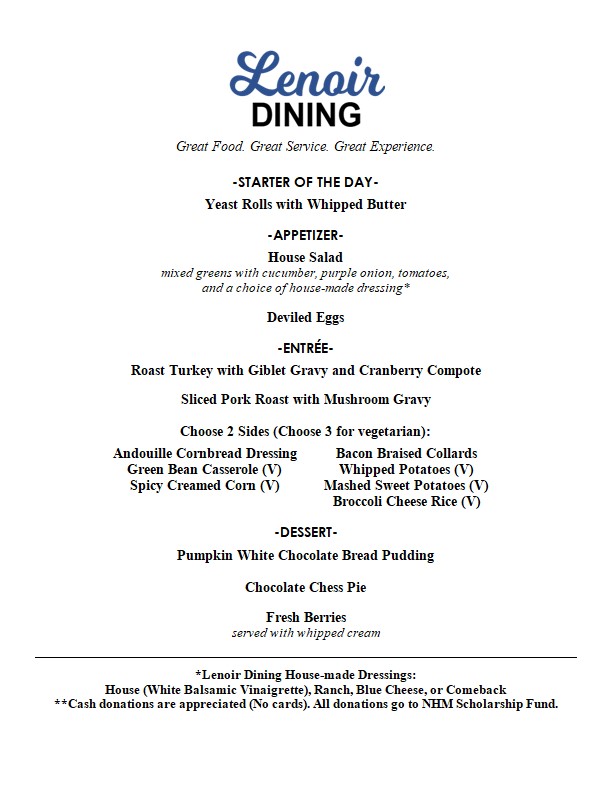 Join us this week for Thanksgiving favorites! Reservations available at 11:30 and 12:30 on Tuesday and Wednesday!