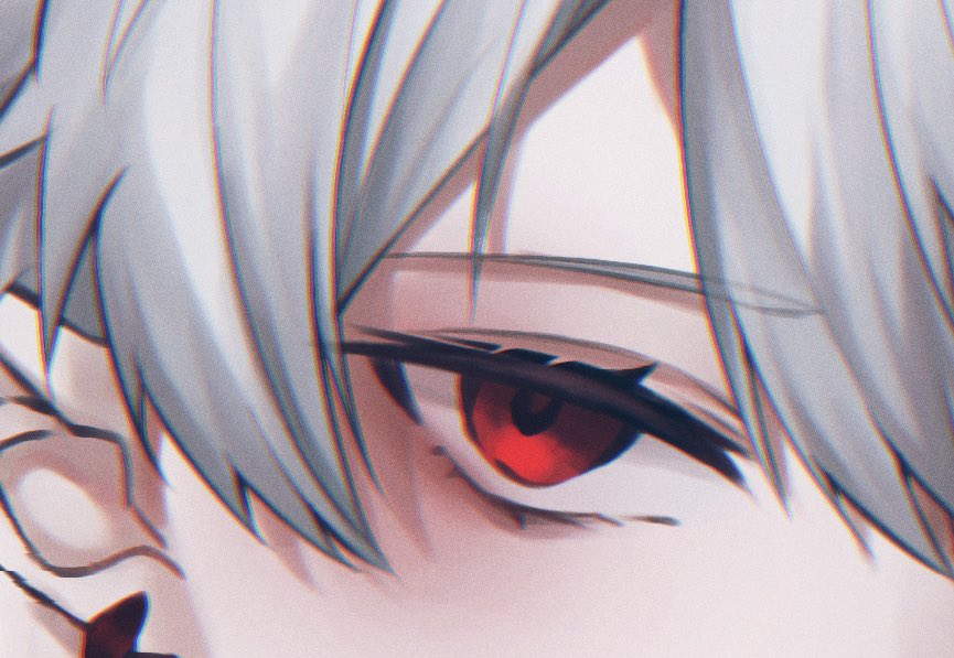 red eyes 1boy solo male focus close-up grey hair looking at viewer  illustration images