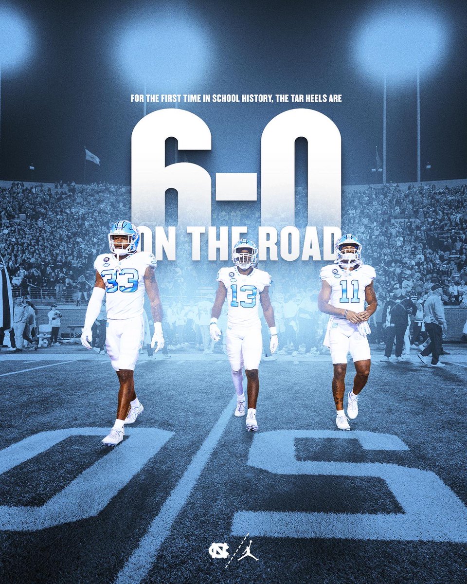 UNCFootball's tweet photo. 6️⃣-0️⃣ on the road for the first time in school history 😎

#CarolinaFootball 🏈 #UNCommon https://t.co/hsHkRxrvwy