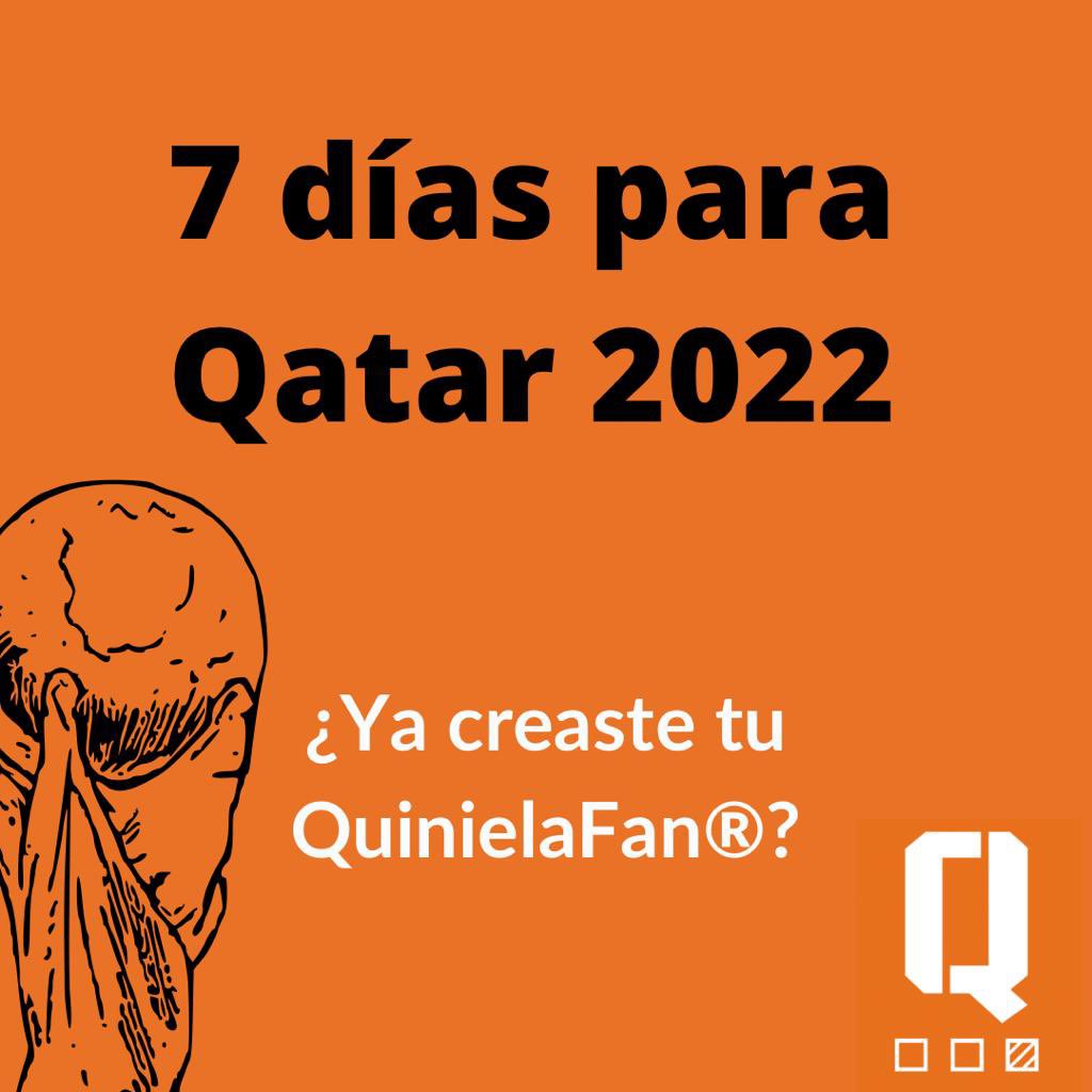 Solo 7 días 😬 ¿ya está lista tu quiniela? Descarga QuinielaFan® App y créala completamente GRATIS onelink.to/uysxkd ⚽️ #WorldcupQatar2022 #futbol