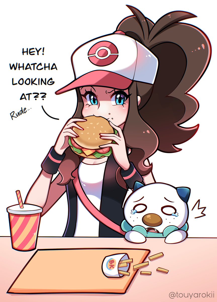 Hilda from pokemon eats borger 🍔