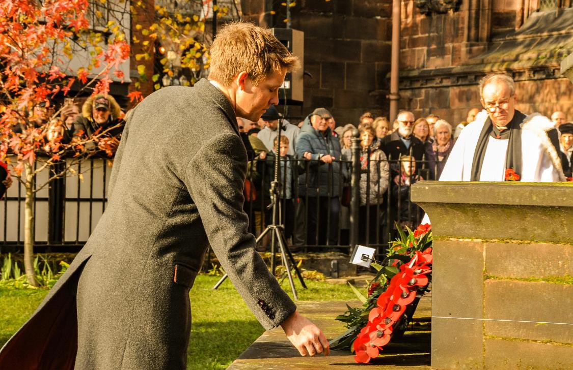 WestminsterFdn's tweet photo. “At the going down of the sun, and in the morning, we will remember them.”

The Duke of Westminster attending the Remembrance Service at Chester cathedral today. 

#RemembranceSunday https://t.co/zRWiXXBtJA