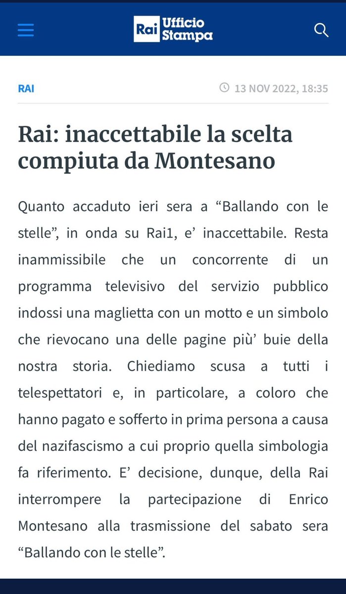 La Rai, tramite un comunicato, ha annunciato l’interruzione della partecipazione di Enrico Montesano a Ballando con le Stelle.