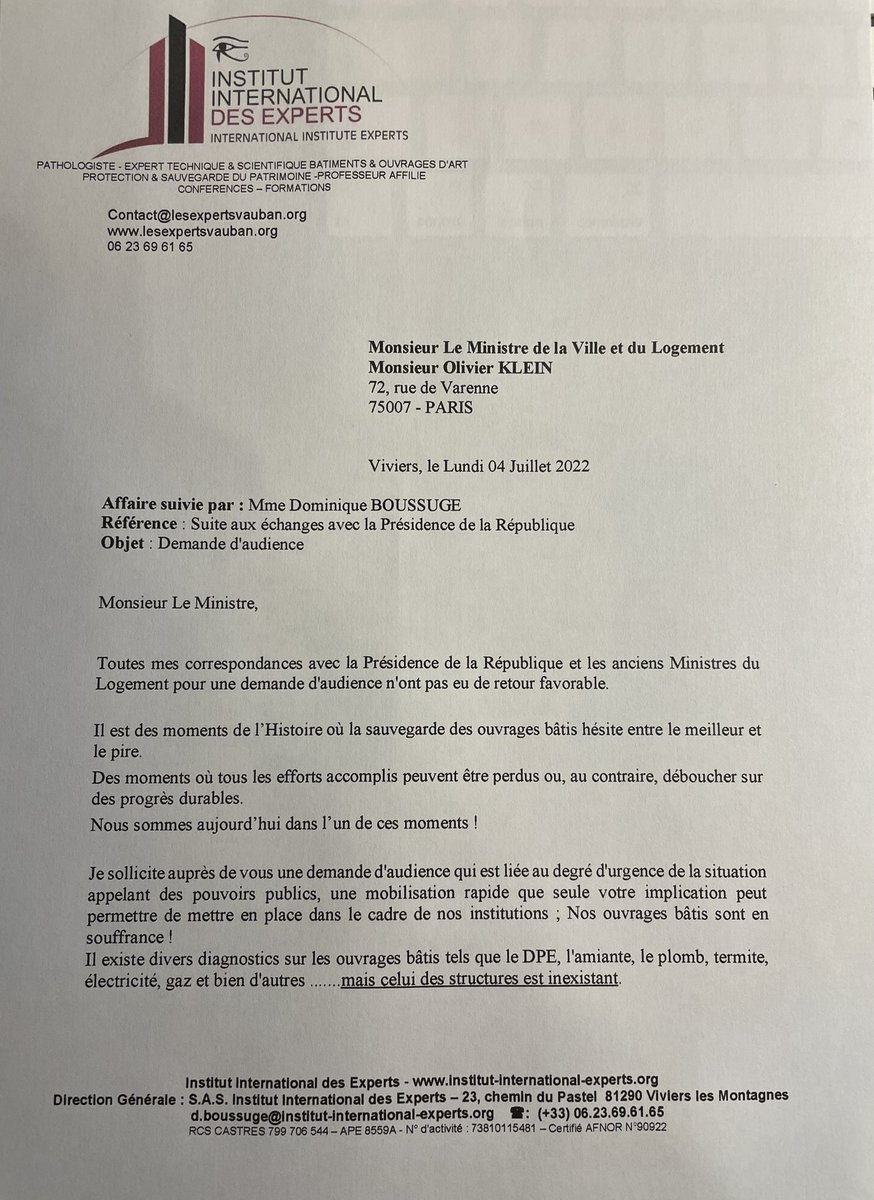 institutexperts's tweet photo. @OlivierKlein93 @gouvernementFR @lillefrance @prefet59 @Sdis59 Monsieur le Ministre, je vous ai adressé un courrier en juillet 2022 pour vous alerter sur les risques d’effondrements urbains et votre réponse succincte fut que vous étiez indisponible compte tenue d’un agenda contraint. https://t.co/J1NsQiujlE