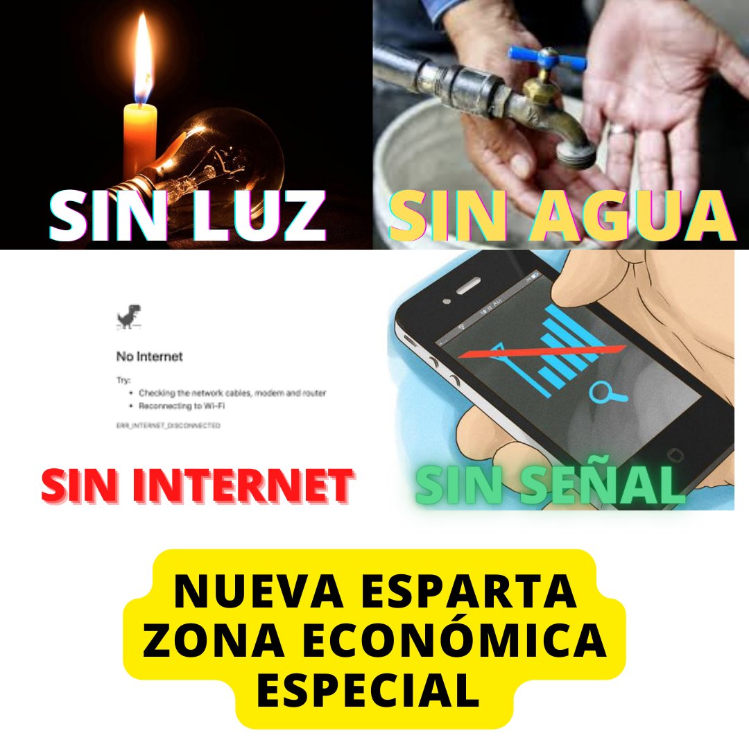 guilartenelson's tweet photo. Una maravilla promocionar a #NvaEsparta #Margarita como #ZEE ZONA ECONÓMICA ESPECIAL y carece de todos los servicios... El que venga a vacacionar a la Isla debe venir preparado a PASAR TRABAJO. CUERDA DE INEPTOS ESTOS GOBERNANTES DE TURNO 
#SinInternet
#SinLuz
#SinAgua
#SinSeñal https://t.co/KUvvLWibEz
