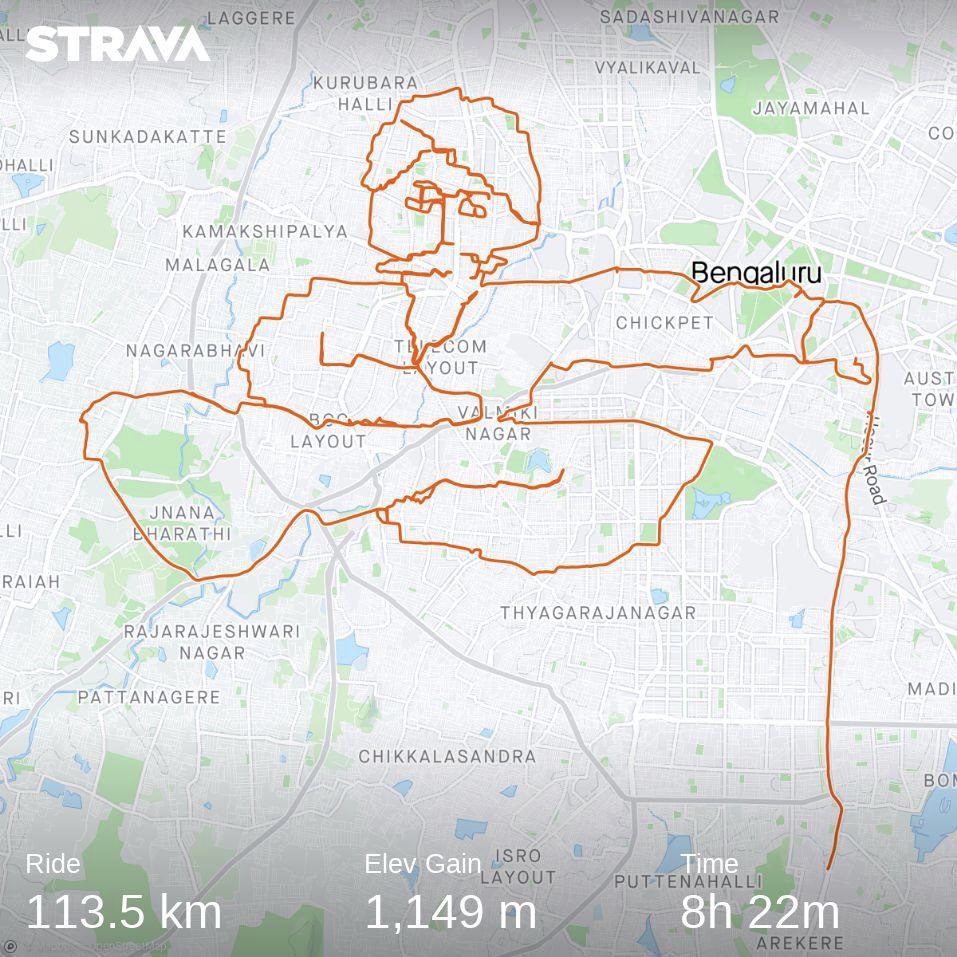 vikas_ruparelia's tweet photo. Alakh Niranjan !!!
Route by @chrohan403 Thanks 😊
Very challenging and my longest till now !!
#gpsart #stravart #stravaartist #cycling #happiness #sunday #bengaluru #strava #stravacycling https://t.co/vYKr9qjAaK