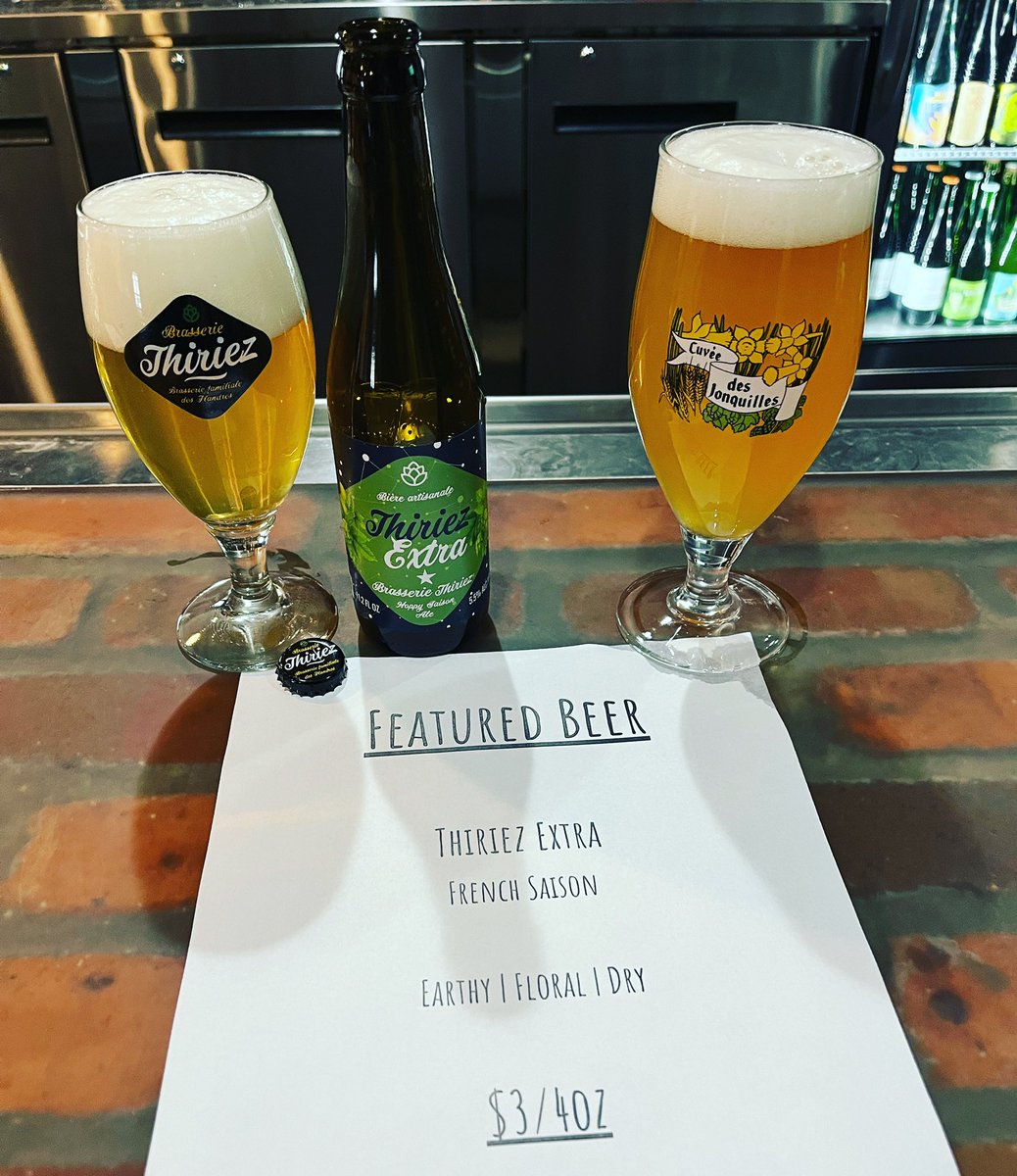 afterthoughtale's tweet photo. We’re celebrating French saison and Bière de Garde today with Thiriez Extra and Au Baron Cuvée des Jonquilles, two absolute classics.  Thiriez is in bottles and small pours, and Jonquilles is now on tap! https://t.co/qWqcu4GzZR