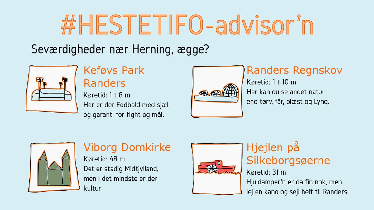 hestetifo's tweet photo. Med disse dages lune luft kan man godt komme i rejsestemning. Det må særligt gøre sig gældende, hvis man er i Herning. 

#HESTETIFO-advisor'n hjælper folk fra Herning med at finde seværdigheder i nærheden, ægge? 

#rfcfcm #sldk #RandersFC https://t.co/Z0nQUELVZF
