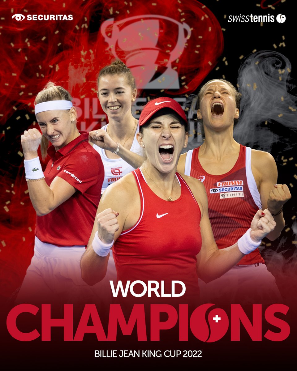 Swiss Tennis (@swiss_tennis) on Twitter photo WORLD CHAMPIONS 🏆
Now it's official: Securitas Team Switzerland is the best team in the world!!! 😍
Congratulations to <a href="/BelindaBencic/">Belinda Bencic</a>, <a href="/jilteichmann/">Jil Teichmann</a>, Vikorija Golubic, Simona Waltert and Captain Heinz Günthardt!
#SupportTheSwiss #securitas #BJKC #finals #worldchampions WORLD CHAMPIONS 🏆
Now it's official: Securitas Team Switzerland is the best team in the world!!! 😍
Congratulations to <a href="/BelindaBencic/">Belinda Bencic</a>, <a href="/jilteichmann/">Jil Teichmann</a>, Vikorija Golubic, Simona Waltert and Captain Heinz Günthardt!
#SupportTheSwiss #securitas #BJKC #finals #worldchampions