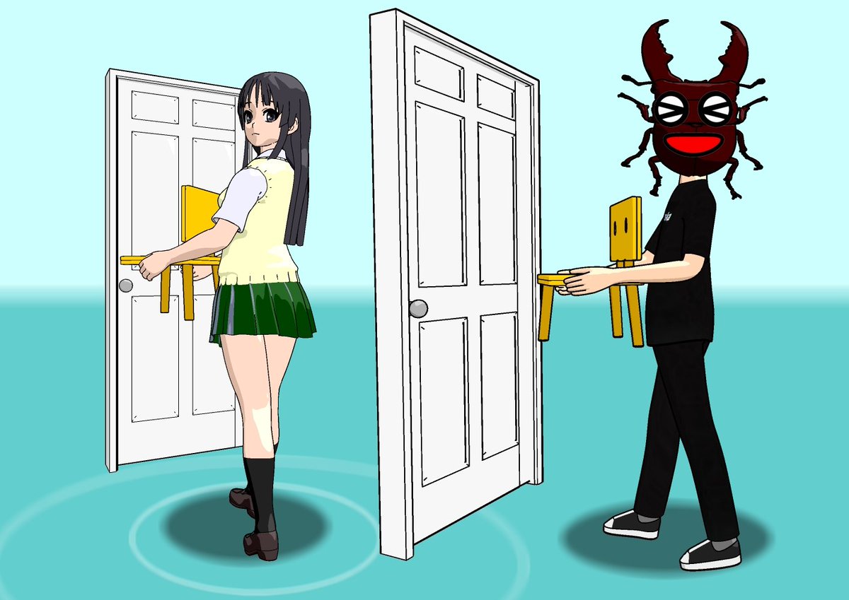 「すずめの戸締まりっぽい絵を描こうとしてアバターにポーズ取らせてみた。素材がなくて」|鬼の絵師のイラスト