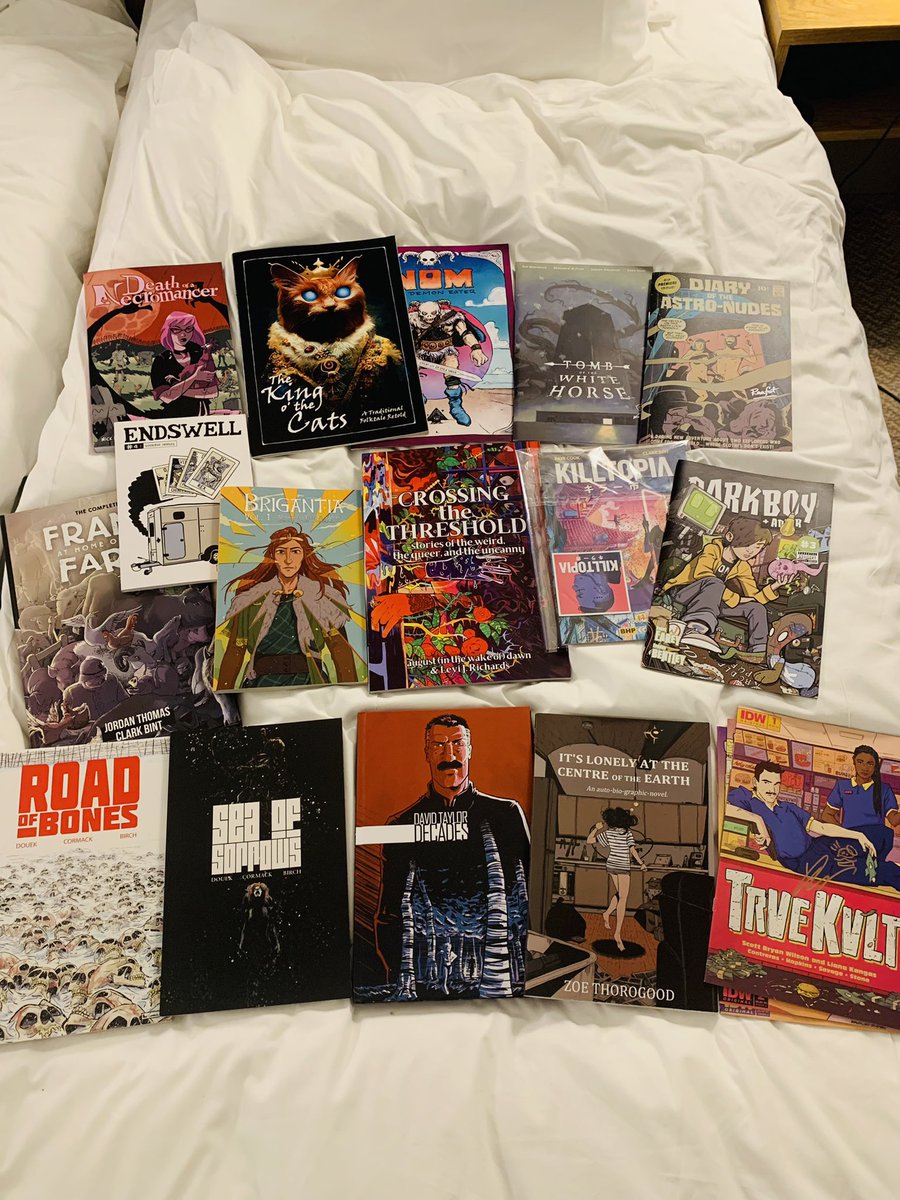 johnlees927's tweet photo. My magnificent @ThoughtBubbleUK haul, featuring @AlexCormack4, @dftaylorcomics, @zoethorogood, @lianakangas, @Jordan_J_Thomas, @ChrisManji, @MECHNOIR, @doorajarcomics, @TheAhmedRaafat, @jackkirby, @davescook, @clarkbintart, @NickMB, @PaulTonnerArt, @baefilby and more! #TBF22 https://t.co/9aXDicZCLe