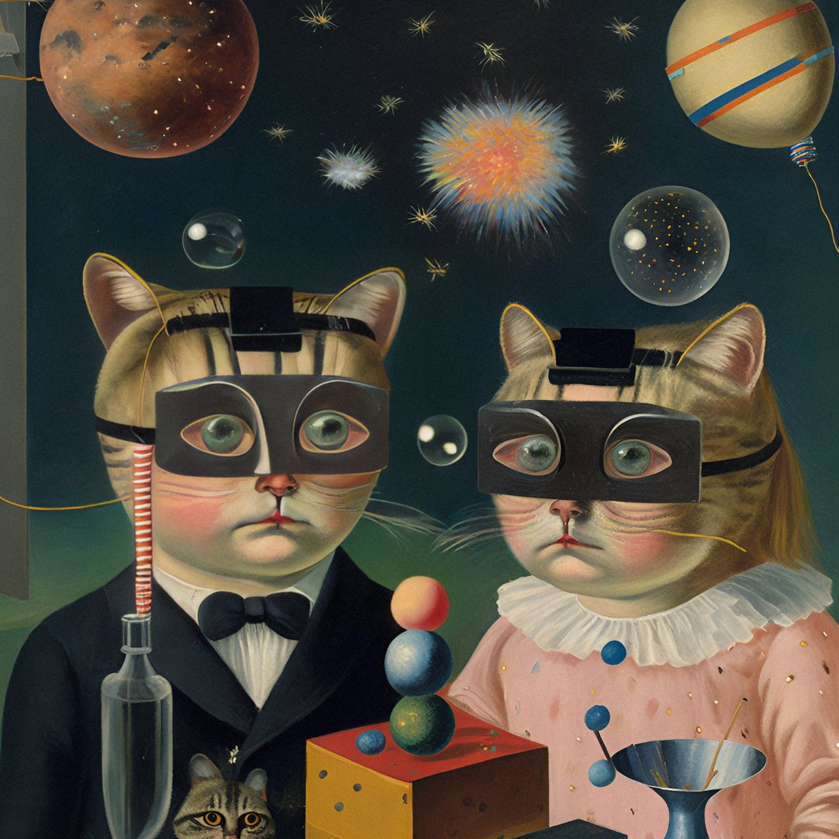 ahmadova_marina's tweet photo. #Gn Dear collectors @MartinLaSpinaOk tz2DQ...Jewg8 thank you very much for buying two pieces of this artwork🪐✨☄️💛🐱🐱Thank you for your support. 
Childhood Fantasy
When I was a kid, I saw something out of the corner of my eye. 
19/40 1 tez #tezosart #AIart https://t.co/ryNwlvYHJx