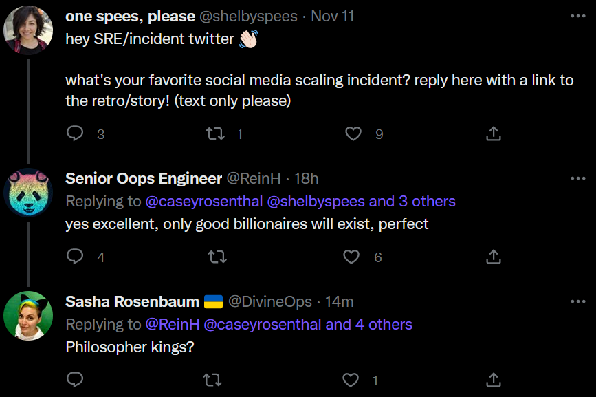 We appear to have lost any indicator that there are tweets in between the head and tail of a thread.

Yes, there are other tweets in there that make the exchange make sense, just no indicator that they exist.