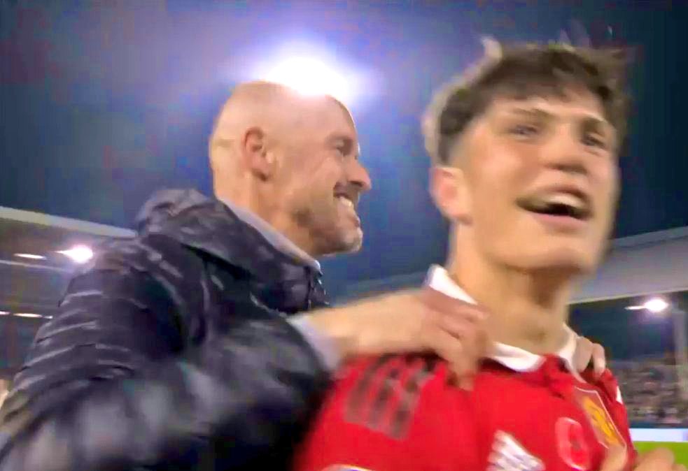UtdFaithfuls's tweet photo. Erik ten Hag in this photo is all Manchester United fans right now 🤣🤣🤣

Garnacho!!! 💥❤️ https://t.co/7P2FJFpTVF