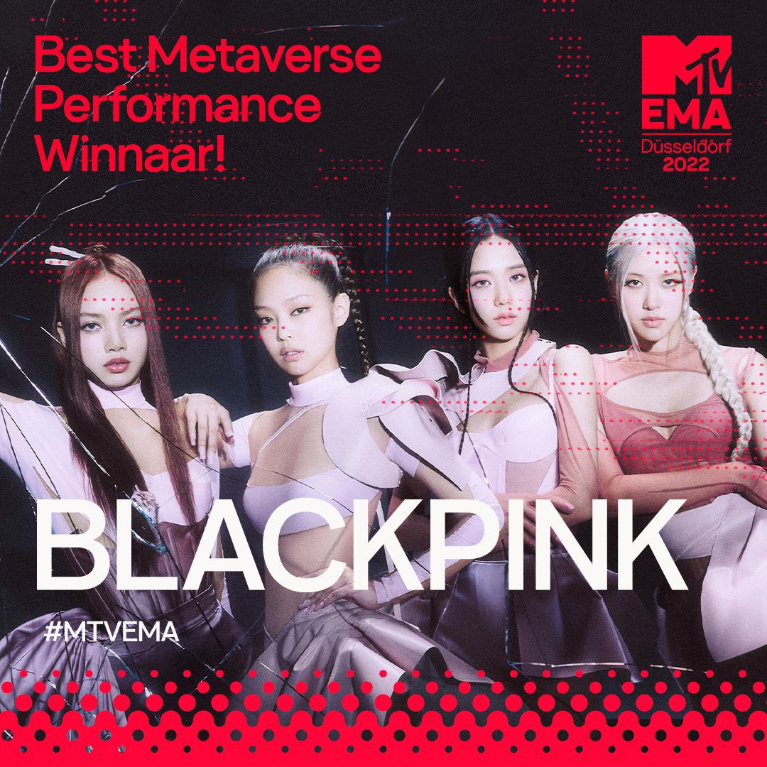 BBU_BLACKPINK's tweet photo. Congratulations #BLACKPINK x @PUBGMOBILE for winning “BEST METAVERSE PERFORMANCE” at the MTV EMA 2022🏆

#BLACKPINK @BLACKPINK https://t.co/Jl15ScCY1t