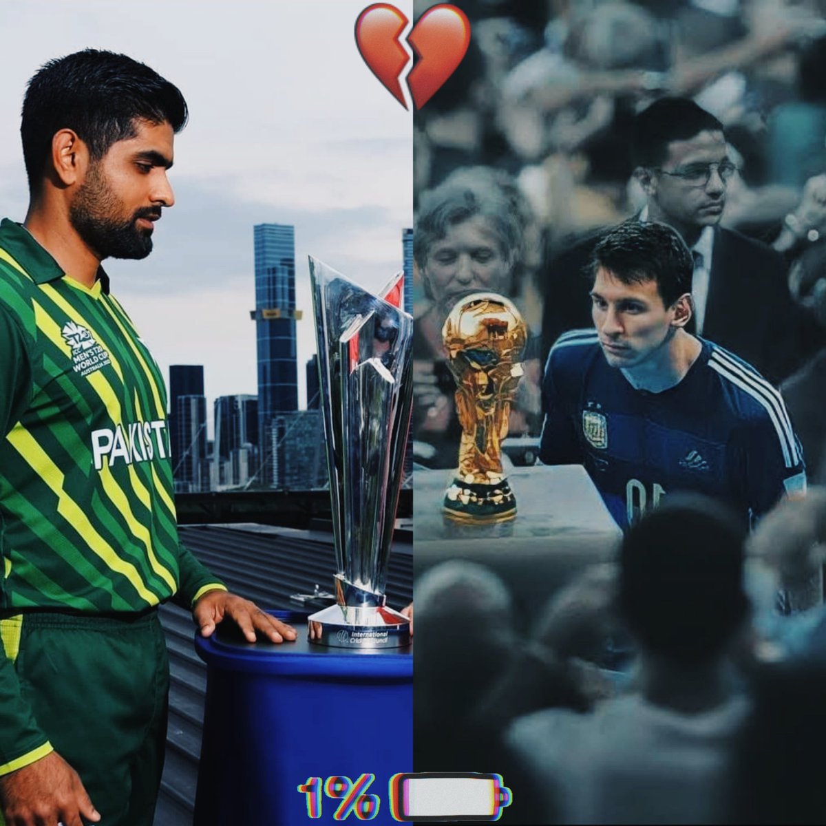 ItxMnt's tweet photo. Two of the sports Biggest heart breaks 🥺 Mann i can't take it anymore 💔 🇵🇰

 #T20WorldCupFinal    #EngvsPak  #ShaheenShahAfridi #FIFAWorldCupQatar2022 #T20WorldCupFinal #FIFAWorldCup #Messi𓃵 https://t.co/jojgotOIpC
