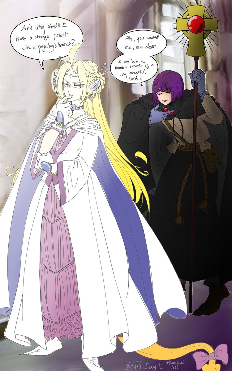 Lotusgirl625's tweet photo. XELFI week day 1: Historical AU!

Decided on a medieval theme, which I think suits the former fire dragon priestess and the priest of the beast quite well...

#XelFiWeek #slayers #スレイヤーズ #Xelfi #Xellos #FiliaUlCopt #xelfiweek2022 https://t.co/eV5WWSh8Ij