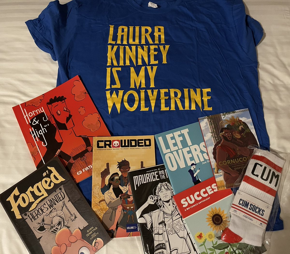 JosephGlass's tweet photo. My #ThoughtBubble2022 haul! Some wonderful and exciting stuff from @brandtandstein @furrealist @RoguePrintCo @giopota @illaurastrates and more! https://t.co/xllep6nVjI