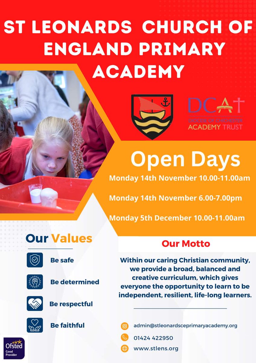 Please see dates of our upcoming Open Days for children starting in Reception in September 2023.
Please follow this link to reserve a place

forms.office.com/r/Kt0U7nKSKH