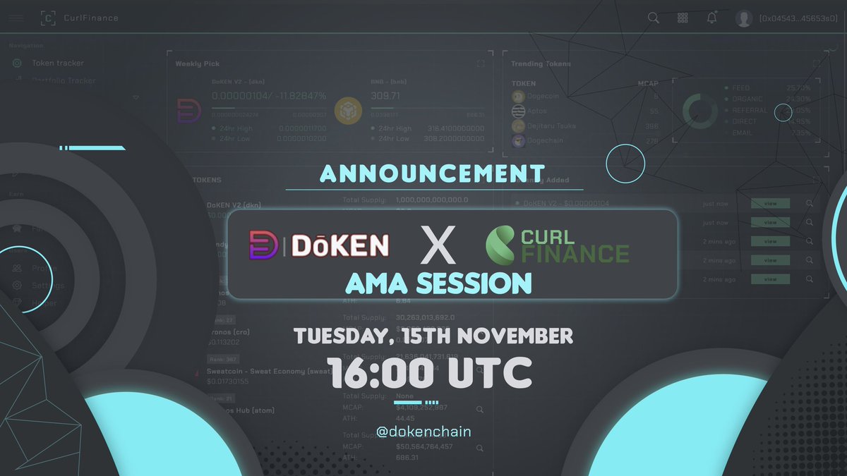 CurlFinanceLabs's tweet photo. 📢⚡️ Join Us for AMA with the @DokenChain community. Come listen to the potentials and possibilities of @CurlFinanceLabs✨🚀
Time: 16 UTC, 15th Nov 2022 (Tuesday).
  join group: https://t.co/eNm59UjjLF
#CurlFinance #Doken #DSC #Dokenchain #AMA https://t.co/3m4eVZwQdA