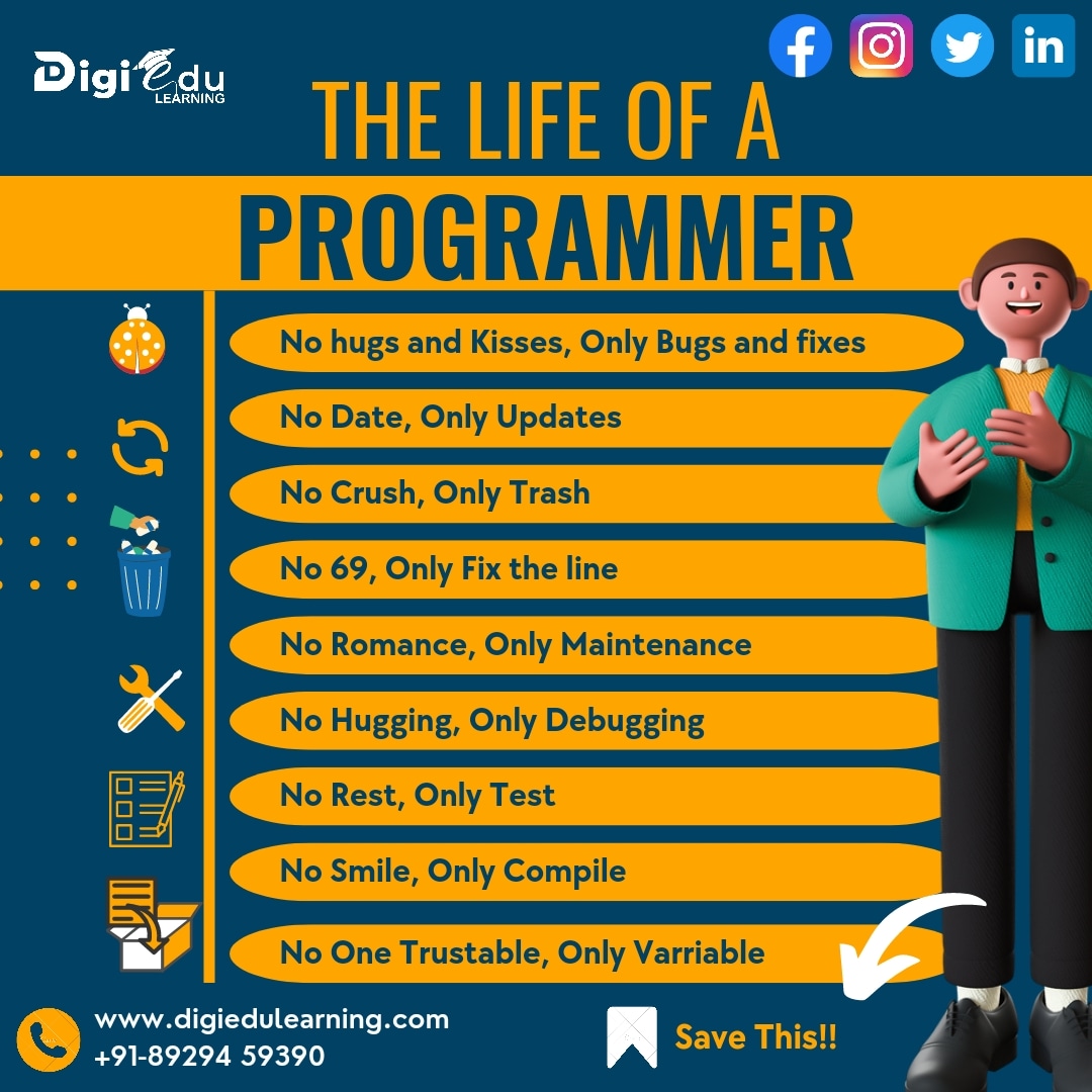 digiedulearning's tweet image. Here you see how a programmer go through his life.🧐
It's full of Rollercoaster. Do you also relate to that. Tell us in the comment section. 💯
For such content follow us @digiedulearning
#programming #programmerlife #programminghacks #programmingtips #digiedulearning