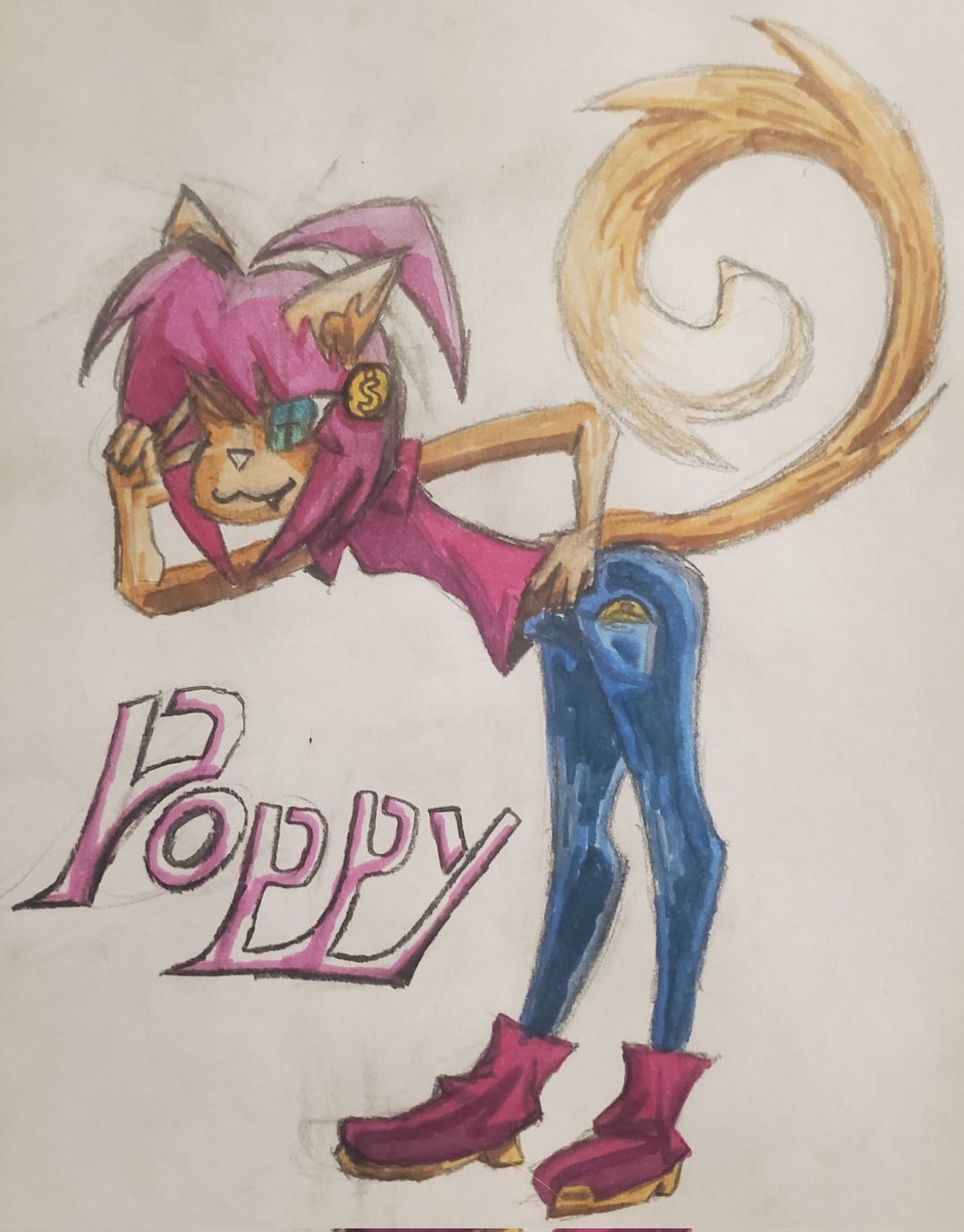 Snowhead_Blitz's tweet photo. @RealRadicalSoda Poppy, but kitty. Some stuff feels off, but I spent, like... an hour at most on this, cuz I was just really excited to do it all of a sudden, lol!!! Hope you like it!!! Also, pink hair cuz i could find the right colors -w-

... Wait does that make her pop cat- https://t.co/uvRo4feBDi